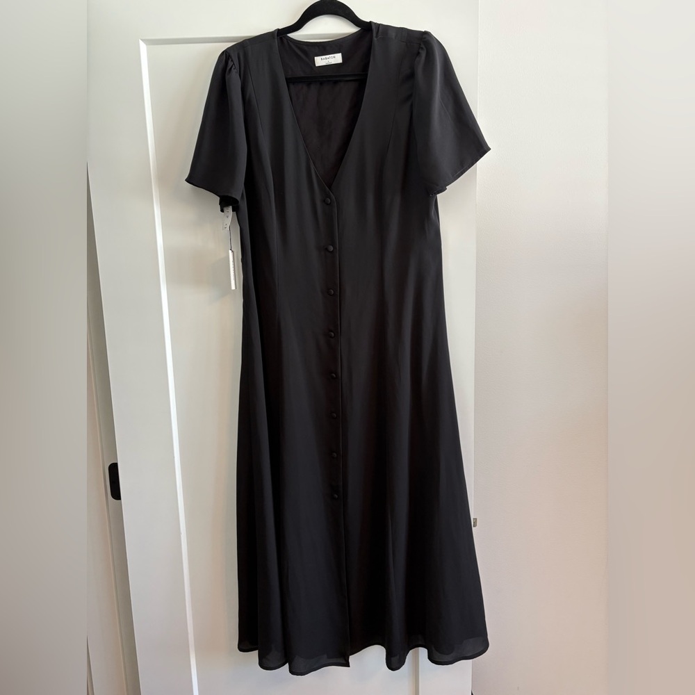 Babaton Black Midi Dress with Button Detail